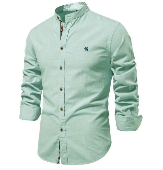 Męska koszula slim fit ze stójką i długim rękawem. Idealna na co dzień, do casualowych i eleganckich stylizacji.