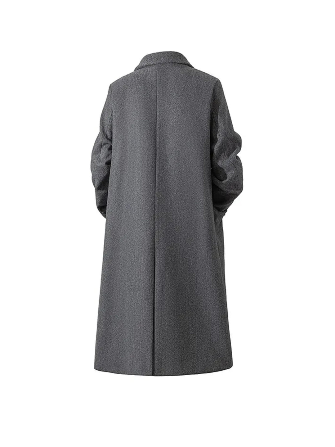 Klasyczny męski płaszcz dwurzędowy z guzikami i kieszeniami, idealny do eleganckich stylizacji.