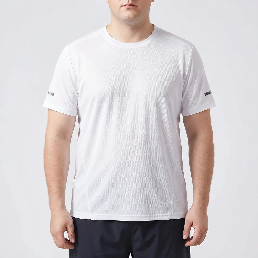 Męska koszulka plus size, szybkoschnąca, krótki rękaw. Odpowiednia na trening i codzienne noszenie.