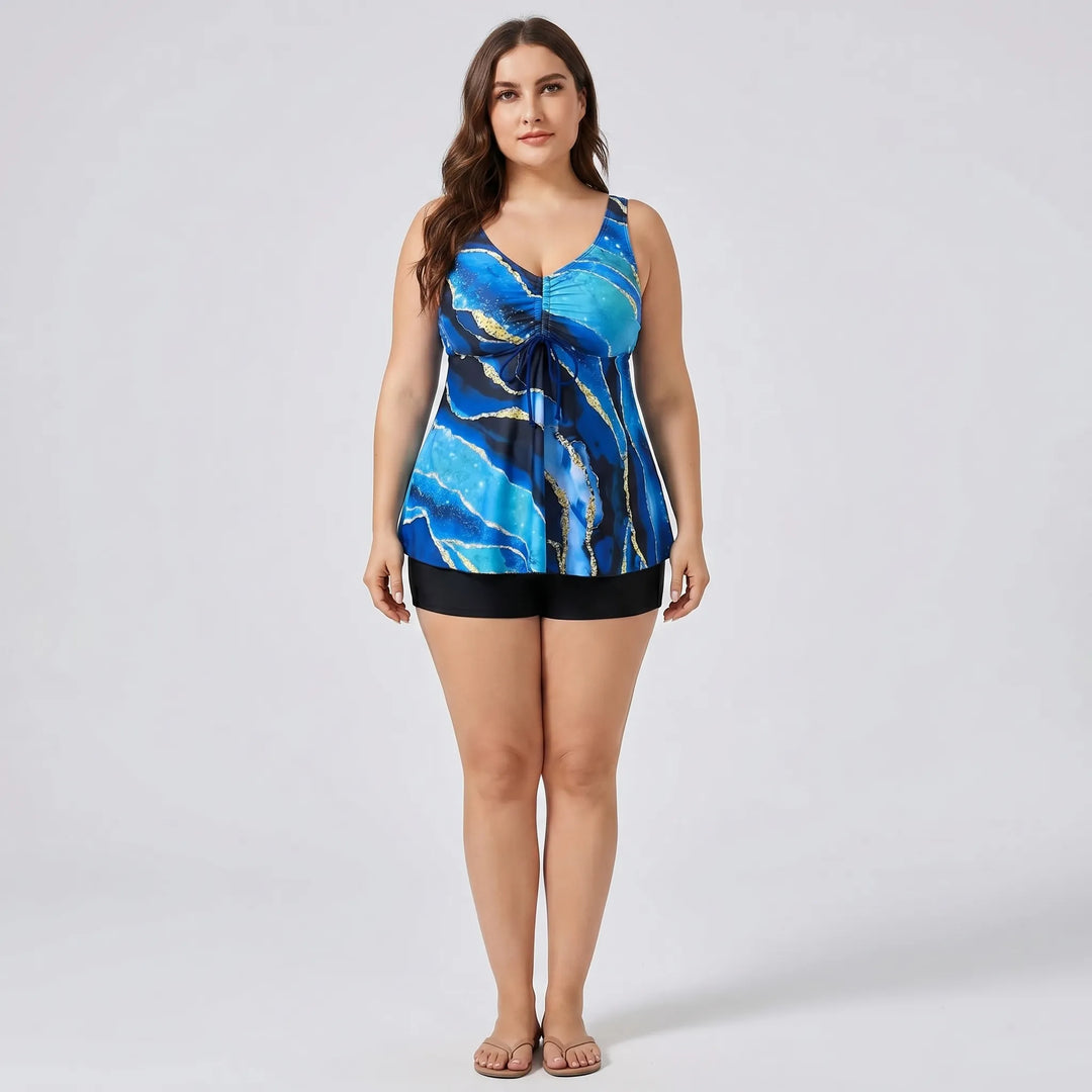 Wygodny damski kostium kąpielowy tankini plus size, dwuczęściowy, szerokie ramiączka, na lato.