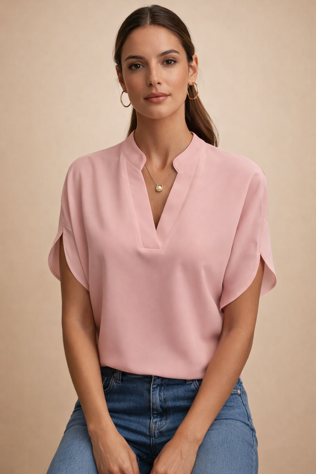 Modna bluzka damska vintage z asymetrycznym dołem. Elegancka tunika, idealna do codziennych stylizacji.