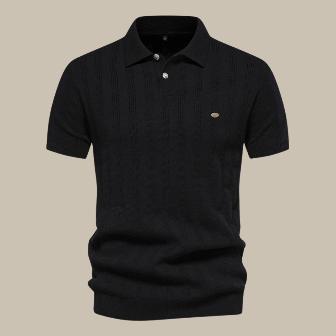 Męska koszulka polo z elegancką fakturą, idealna do casualowych i biurowych stylizacji. Komfort i styl.