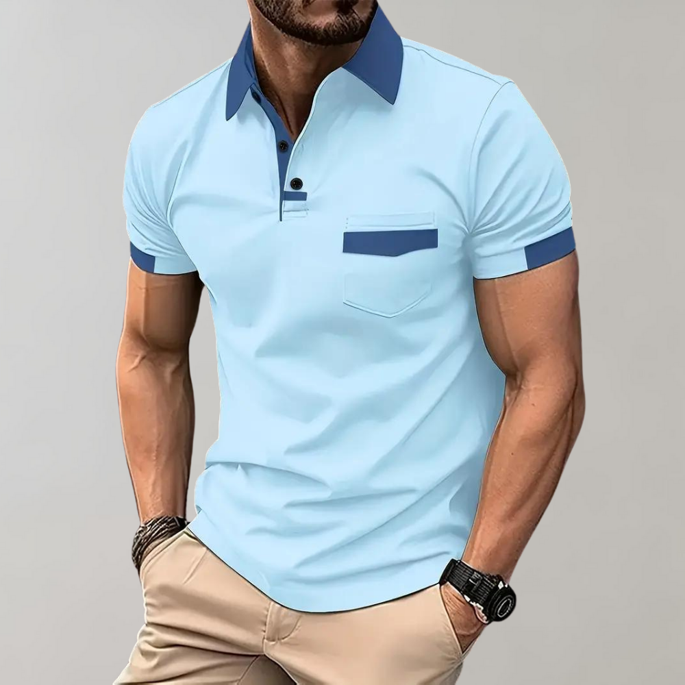 Elegancka męska koszulka polo, krótki rękaw. Klasyczny krój, modna i wygodna na codzienne wyjścia.