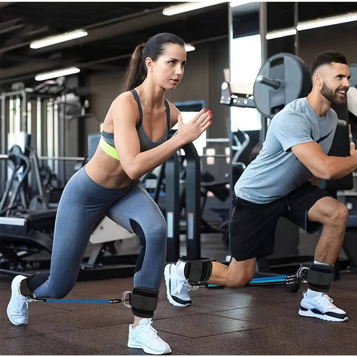 Paski na kostki z metalowym D-ringiem, do intensywnego treningu nóg i pośladków. Wytrzymały sprzęt fitness.