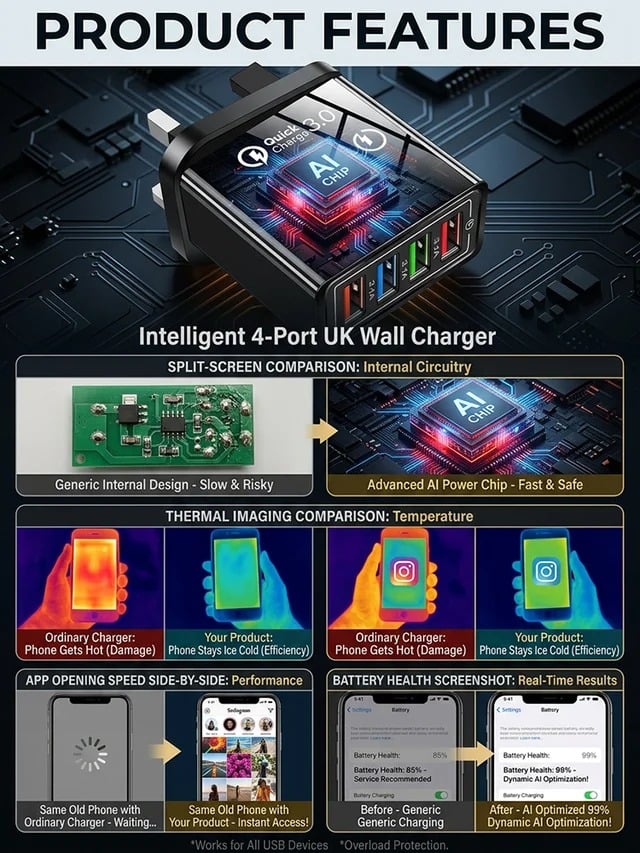 Wieloportowa ładowarka USB 3,1 A. Wydajny adapter do ładowania telefonów, tabletów i akcesoriów.