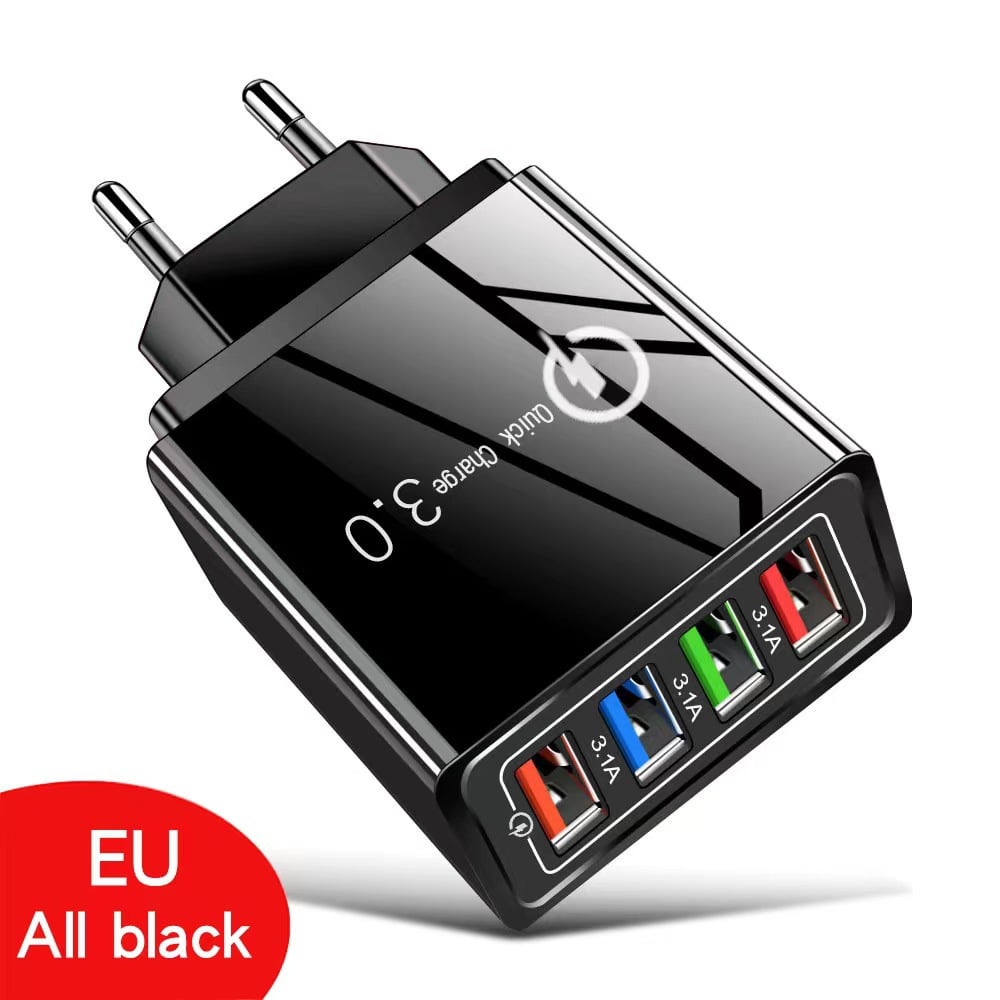 Nowoczesna ładowarka USB 3,1 A z 4 portami. Szybkie ładowanie dla rodziny i wielu urządzeń.