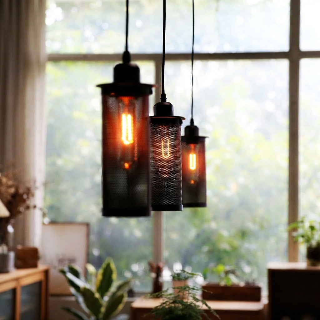 Lampa wisząca retro-industrialna Pendora, metalowa, idealna do salonu. Designerskie oświetlenie sufitowe.