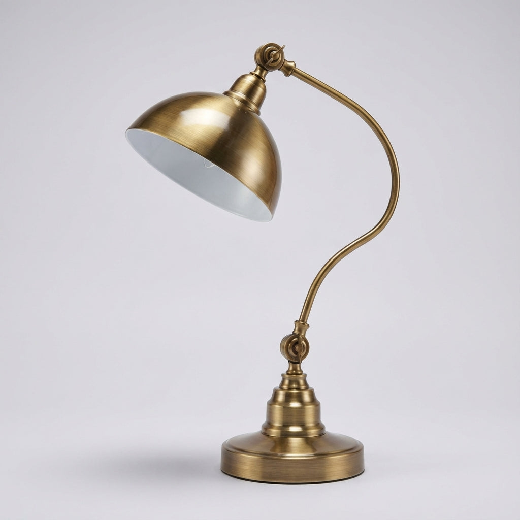 Mosiężna lampa stołowa LED w stylu retro, idealna do sypialni, salonu lub na biurko. Energooszczędne światło.