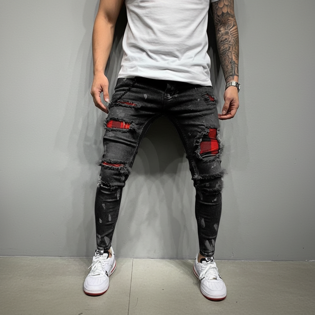 Jeansy męskie William slim fit z oryginalnymi przetarciami, idealne dla mężczyzn ceniących casualowy styl i modę.