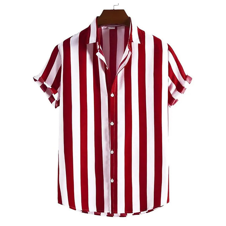 Casualowa męska koszula oversize w paski z krótkim rękawem. Stylowy, luźny krój na lato.