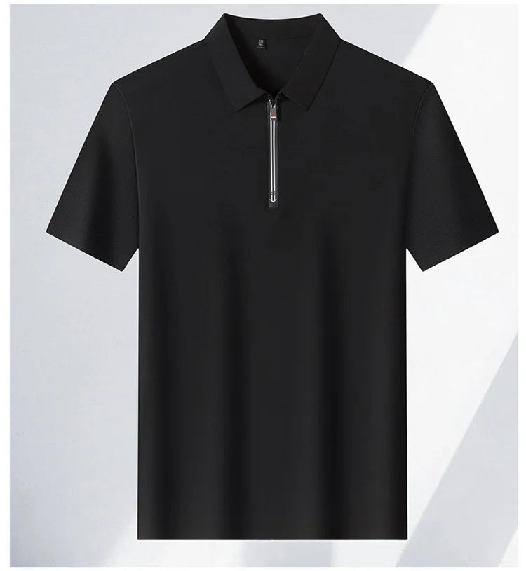 Męska koszulka polo z krótkim rękawem i zamkiem, idealna na lato, casualowy styl, modna i wygodna.