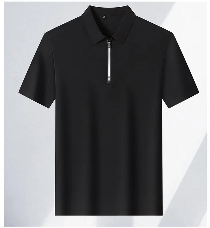 Męska koszulka polo z krótkim rękawem i zamkiem, idealna na lato, casualowy styl, modna i wygodna.