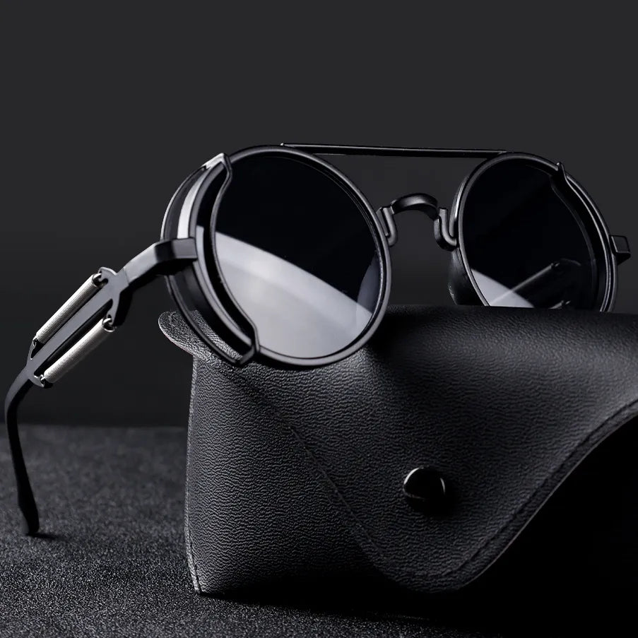 Męskie okulary steampunk vintage z filtrem UV400, metalowe, okrągłe. Idealne na lato, modny styl retro.