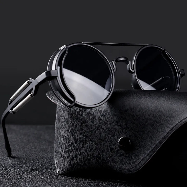 Męskie okulary steampunk vintage z filtrem UV400, metalowe, okrągłe. Idealne na lato, modny styl retro.