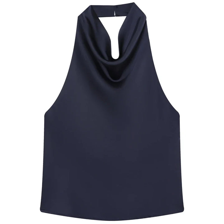 Stylowy letni top damski halter. Casualowy fason z drapowanym dekoltem, zapewnia komfort.