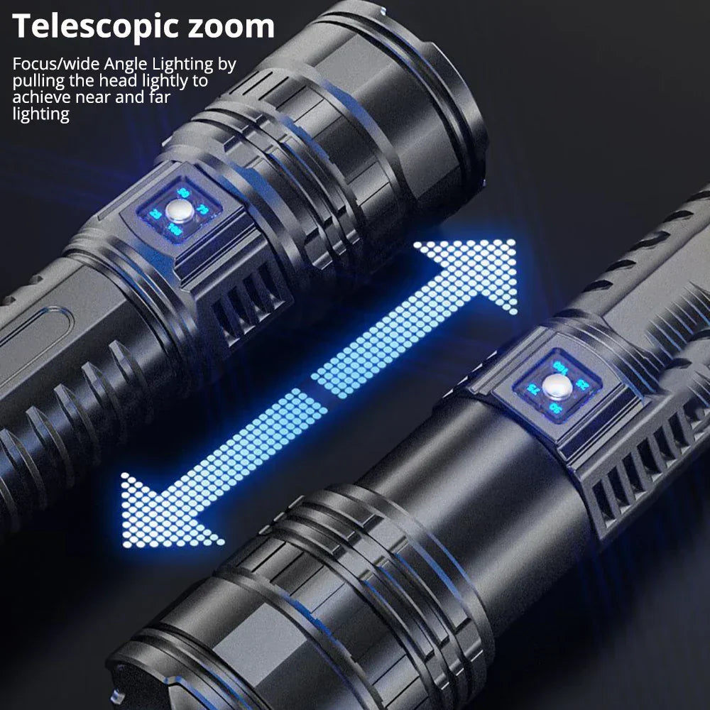 Wodoodporna latarka LED 10000 lumenów do trudnych warunków. Ładowalna, mocne oświetlenie na survival i kemping.
