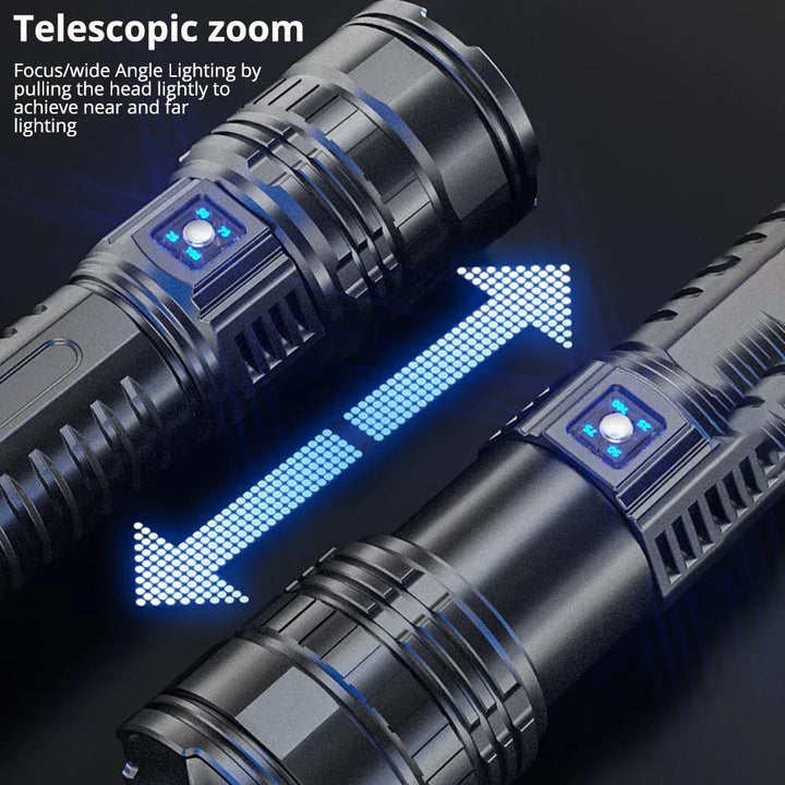 Wodoodporna latarka LED 10000 lumenów do trudnych warunków. Ładowalna, mocne oświetlenie na survival i kemping.