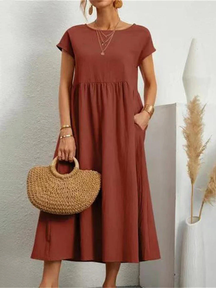 Elegancka sukienka vintage z bawełny dla kobiet, dekolt okrągły, uniwersalna na wiele okazji.