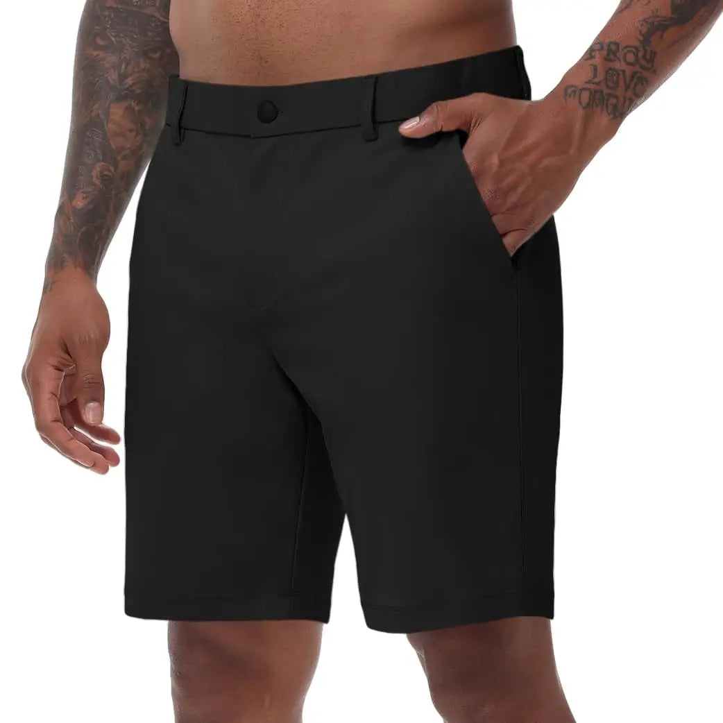 Profil męskich szortów casualowych tailored fit. Wygodna prosta nogawka, idealne spodenki na lato.