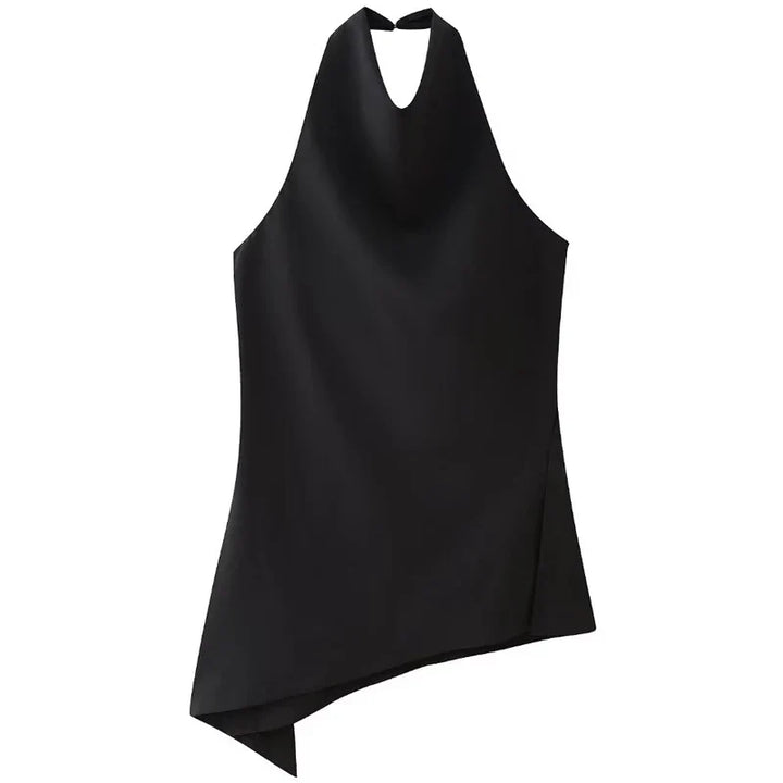 Modny komplet damski z topem halter i spodniami. Minimalistyczna stylizacja casualowa i elegancka.