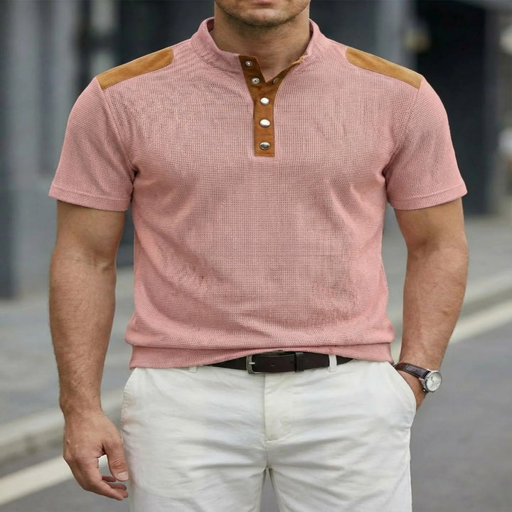 Letnia męska koszulka polo Henley. Oddychająca bluzka z guzikami na co dzień, komfortowa i stylowa.