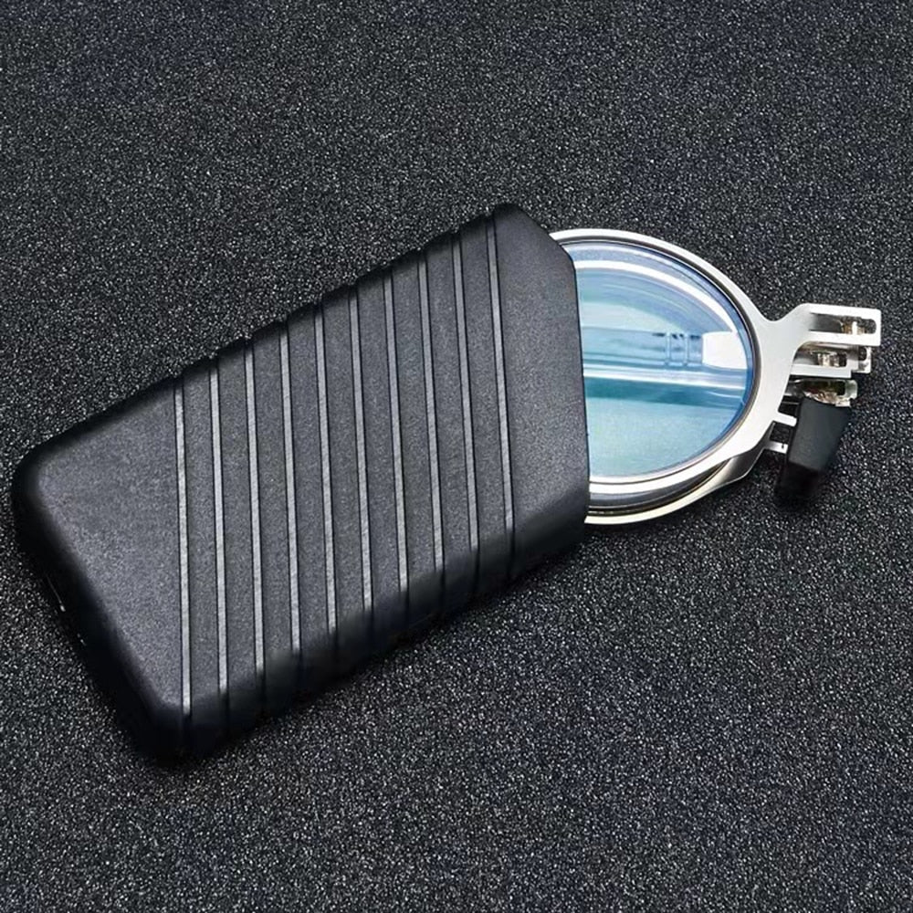 Kompaktowe składane okulary korekcyjne unisex srebrne. Idealne do czytania w podróży, z etui.