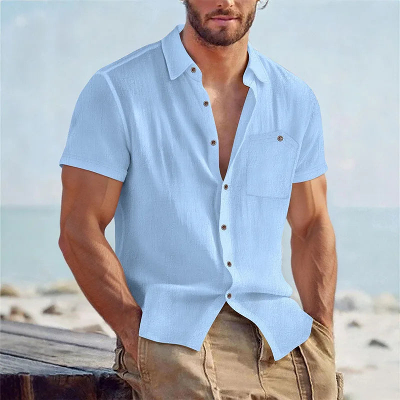 Koszula męska letnia regular fit, krótki rękaw. Lekka i przewiewna, casualowy look.