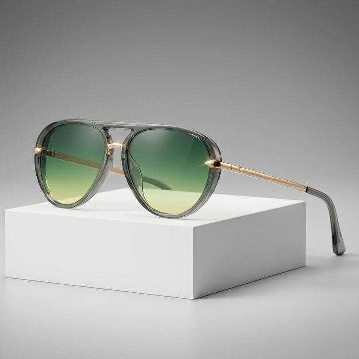 Okulary przeciwsłoneczne aviator unisex z gradientowymi soczewkami. Stylowy, modny dodatek w stylu retro, ochrona UV.