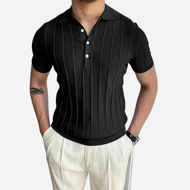 Bawełniana koszulka polo męska slim fit, oddychająca dzianina, krótki rękaw, komfort na lato.