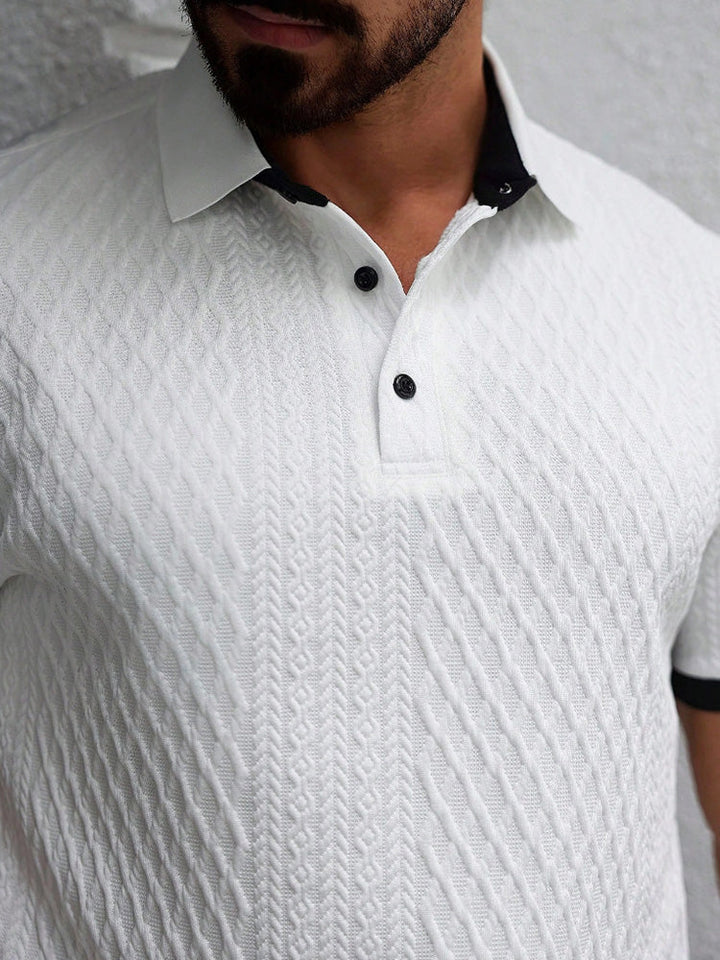 Męska bawełniana koszulka polo żakardowa. Elegancka, z krótkim rękawem, na co dzień, smart casual.