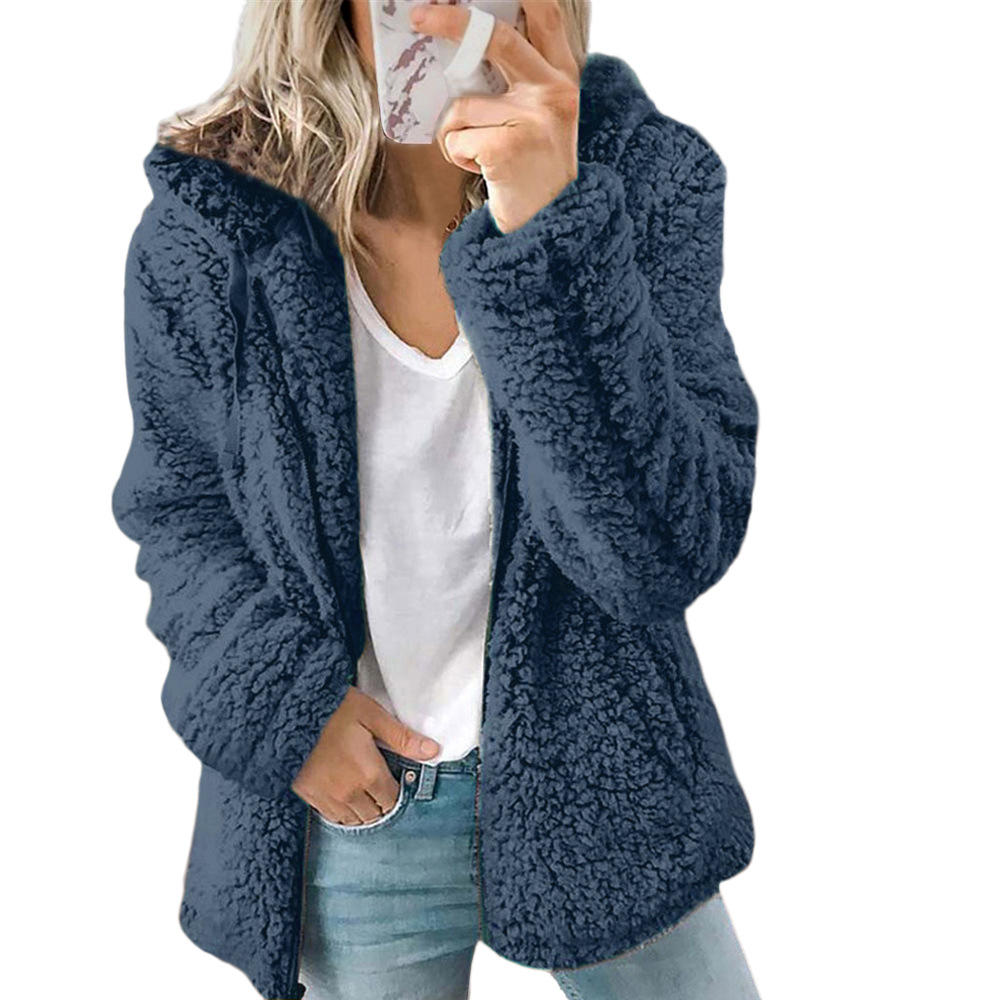 Miękki damski płaszcz teddy Liora, puchaty i modny. Ciepła kurtka zimowa z zamkiem, casualowa elegancja.