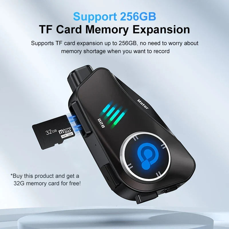 Nowoczesny kask motocyklowy z interkomem Bluetooth i kamerą 1080P, ułatwiający komunikację i nagrywanie HD.