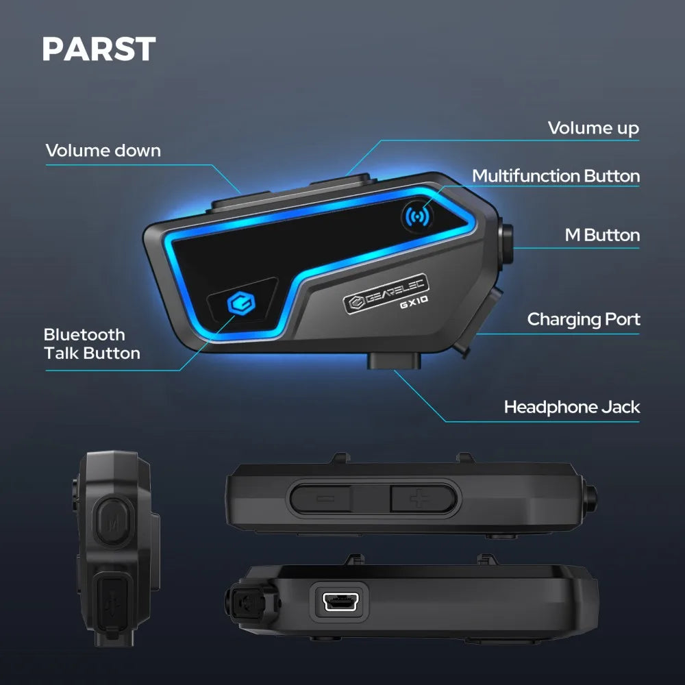 Motocykliści używający wodoodpornego interkomu Bluetooth RideSync do płynnej komunikacji grupowej.