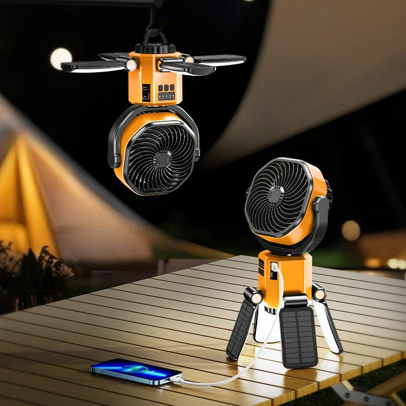 Solarowy wentylator kempingowy 3w1 SunBreeze z baterią 6000mAh i lampą LED. Idealny do chłodzenia na outdoor.