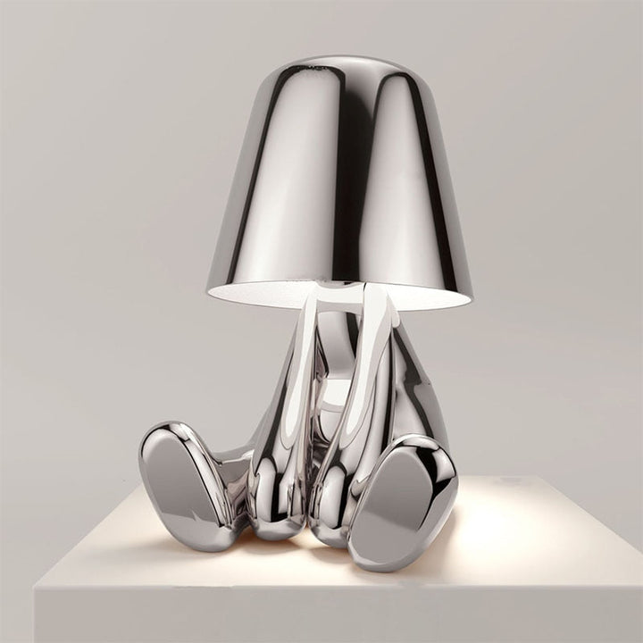 Bezprzewodowa lampa dotykowa, srebrna, o minimalistycznym designie do sypialni i salonu.