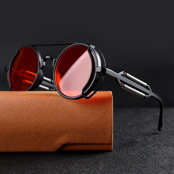 Modne męskie okulary przeciwsłoneczne retro vintage. Okrągłe, metalowe, z filtrem UV400, styl steampunk.