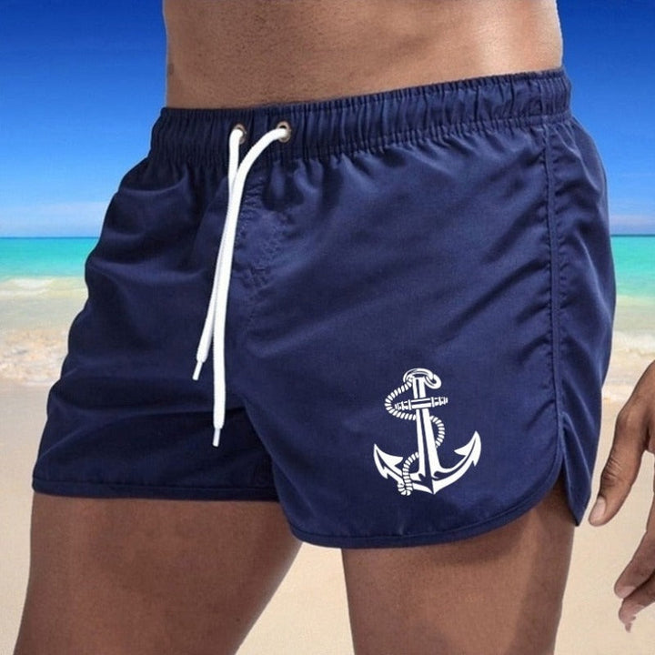 Męskie szorty kąpielowe z wzorem kotwicy, szybkoschnące, idealne na basen i plażę. Letnia moda.