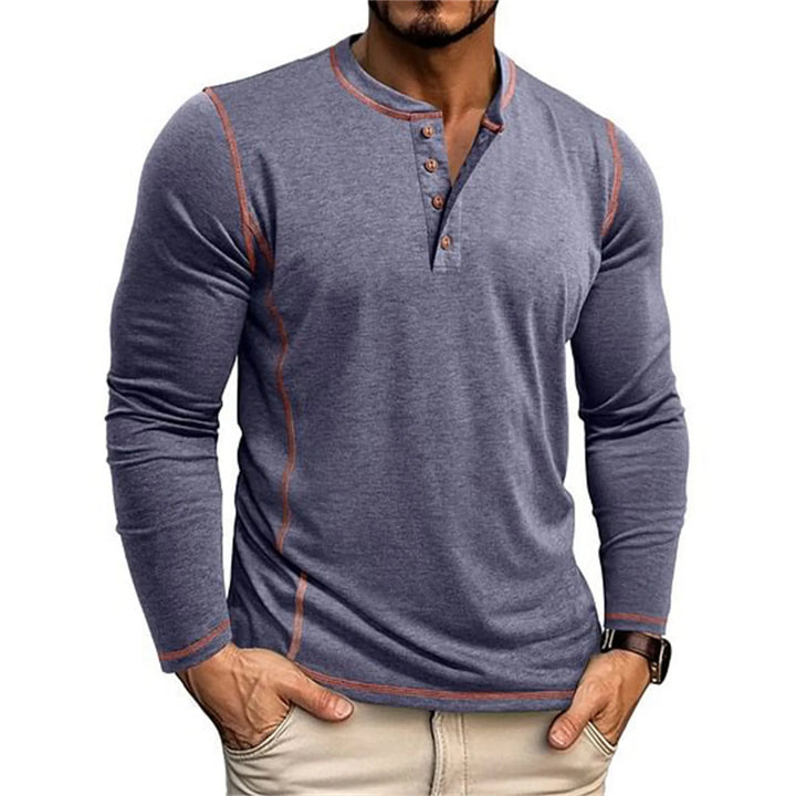 Casualowa męska koszulka Henley z długim rękawem. Eleganckie przeszycia i dekolt na guziki. Wiosna/jesień.