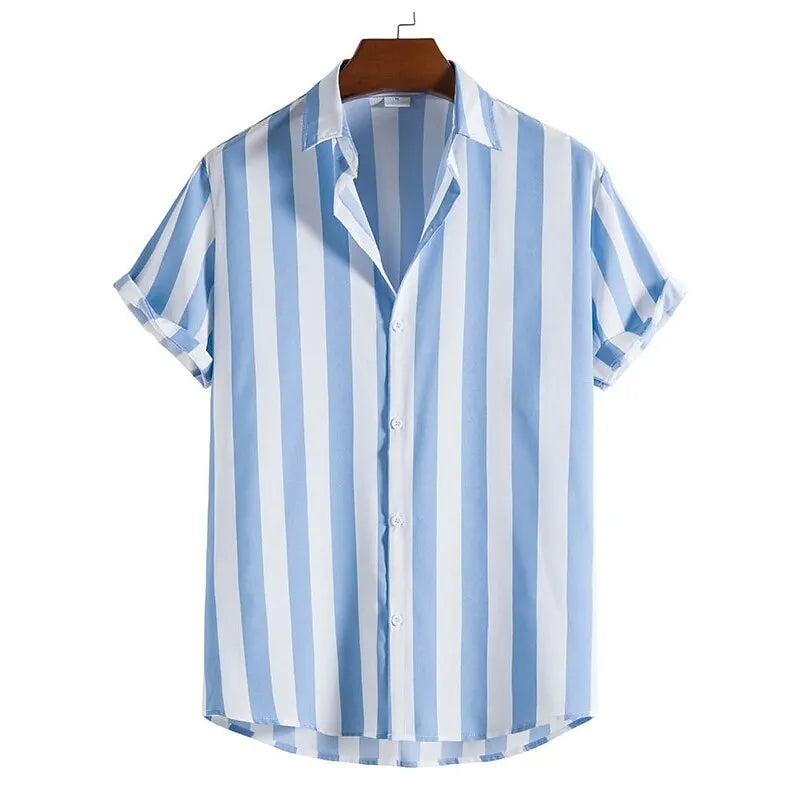 Męska koszula oversize w pionowe paski z krótkim rękawem. Idealna na lato i casualowe stylizacje.