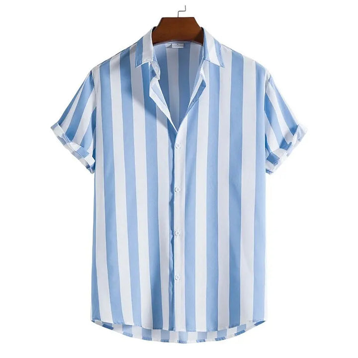 Męska koszula oversize w pionowe paski z krótkim rękawem. Idealna na lato i casualowe stylizacje.