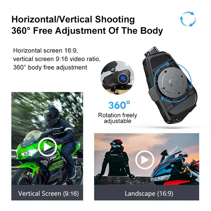 Kask motocyklowy z systemem Bluetooth i kamerą HD, zapewniający komfortową jazdę i nagrywanie obrazu.