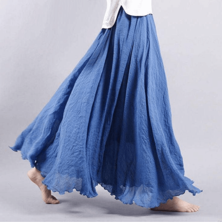 Stylowa damska spódnica maxi boho z lnu, wygodna i elegancka do codziennych stylizacji.