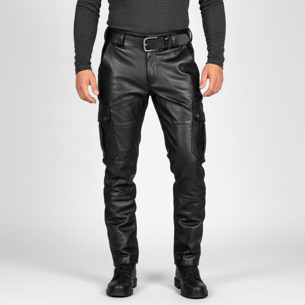 Dopasowane męskie spodnie motocyklowe Daryl, zapewniające komfort. Wąskie spodnie skórzane slim fit, odzież męska.