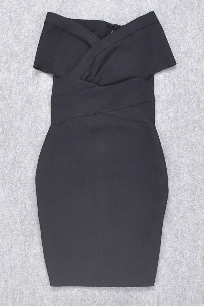 Koktajlowa czarna sukienka off-shoulder, elegancki styl na każdą uroczystość.