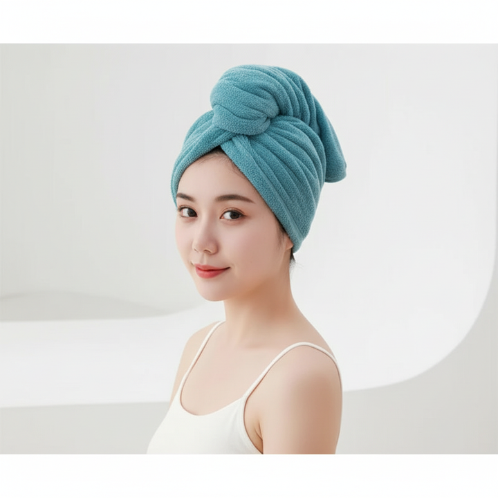 Praktyczny damski ręcznik turban z mikrofibry HairBuddy, idealny do codziennego, szybkiego suszenia włosów.