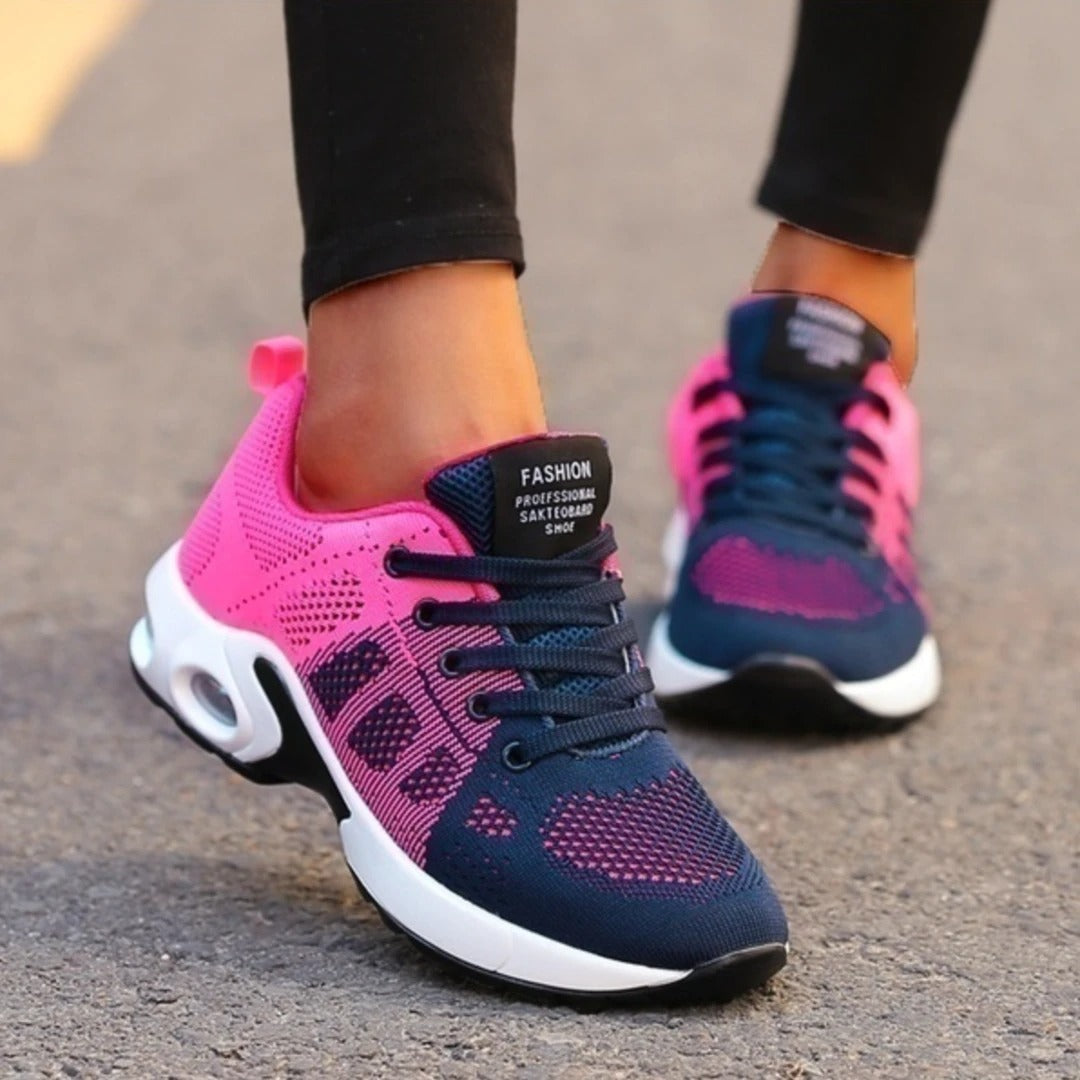 Oddychające damskie buty sportowe, różowe, z poduszką powietrzną, do treningu.
