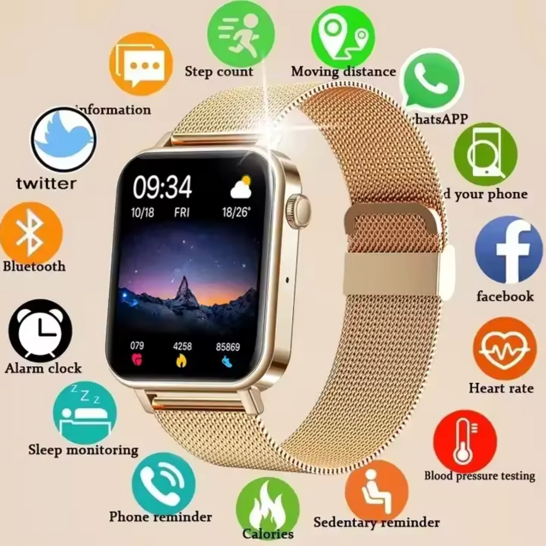 Elegancki smartwatch damski, monitor zdrowia, aktywność fizyczna. Idealny prezent dla niej, wodoodporny IP67.
