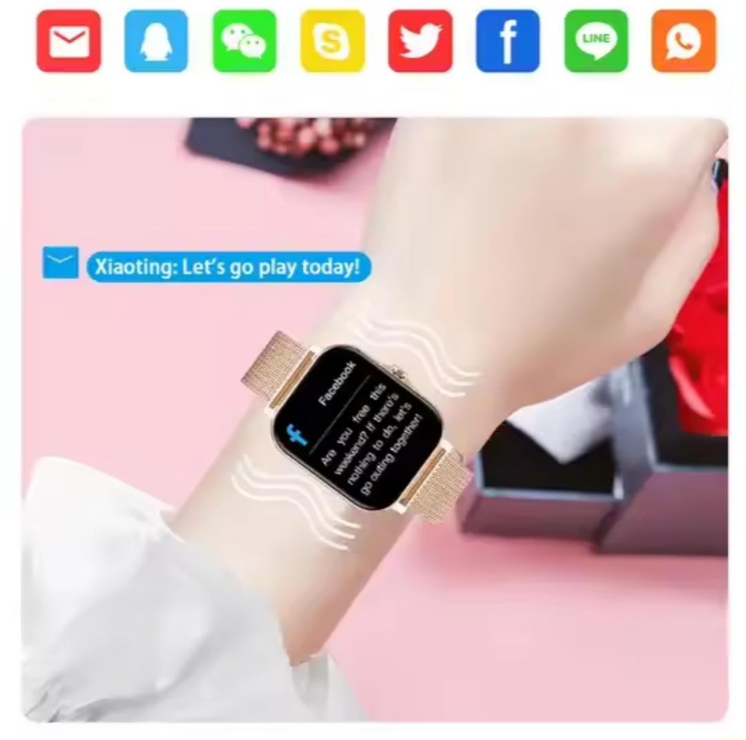 Elegancki smartwatch damski, idealny prezent dla niej. Zegarek z monitorem zdrowia i powiadomień.