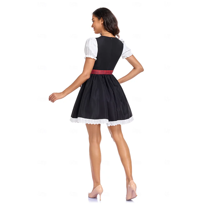 Czerwony dirndl midi, elegancki damski strój bawarski, idealny na Oktoberfest i inne święta.