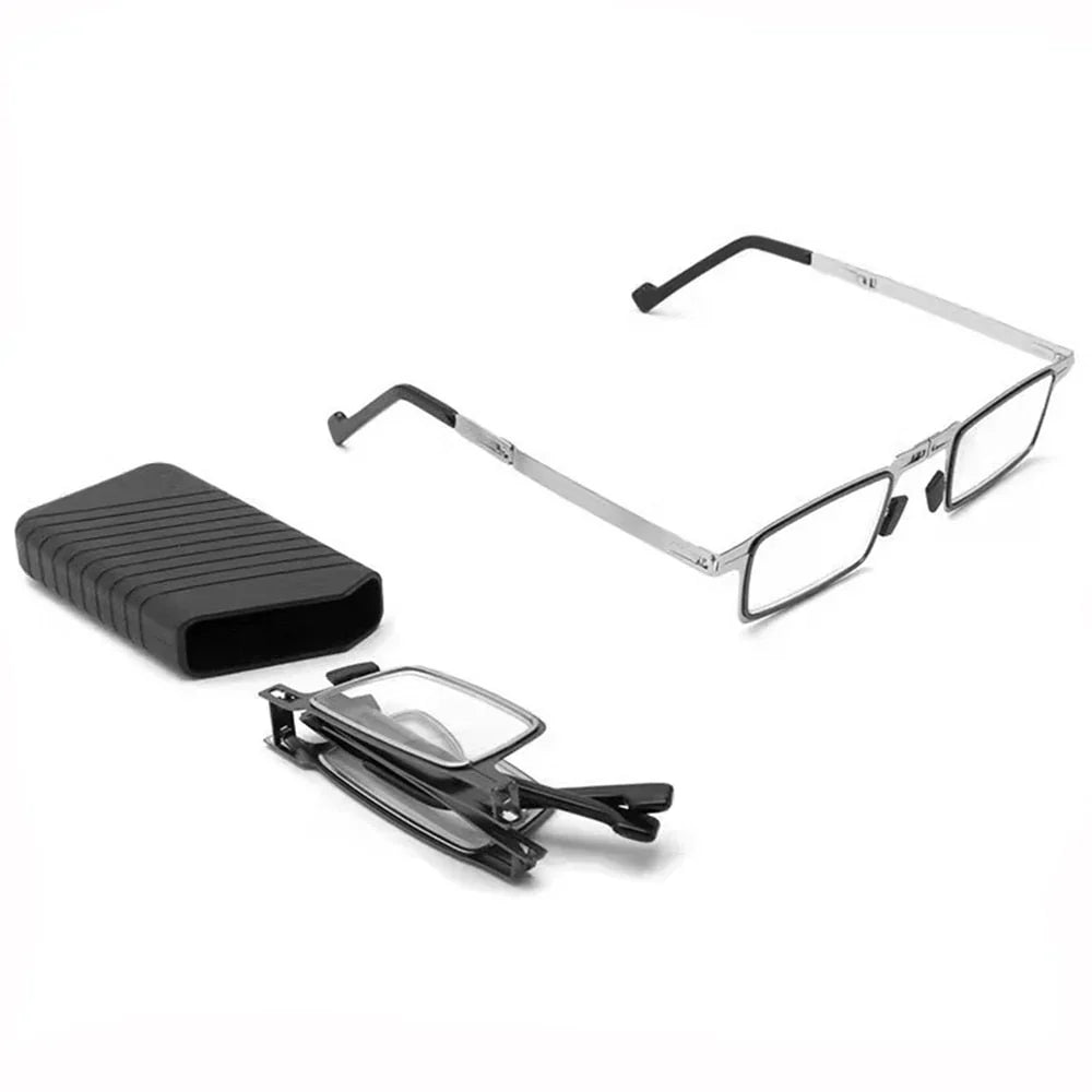 Składane okulary do czytania unisex z etui, idealne do podróży i codziennego komfortu.
